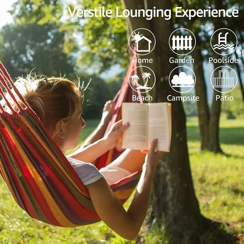 Outdoor Camping Hammock - 1pc 屋外キャンバスハンモック キャンプスイングハンモック ツリーロープ付き 耐荷重最大200kg ガーデンパティオ裏庭に最適