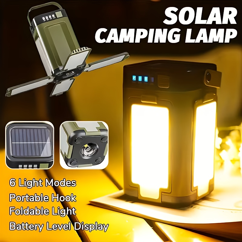 Outdoor Camping Lighting - ソーラー充電式折りたたみ式2000mAhパワーバンク付き屋外ポータブルキャンプライト、インテリジェントディスプレイ搭載ポータブル吊り下げテントライト