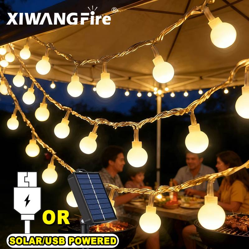 Outdoor Camping Lighting - 3-10M ソーラー/USB/バッテリー式ストリングライト、フェアリーグローブボールLED、防水屋外用、クリスマス、結婚式、庭、キャンプ、テントの装飾に
