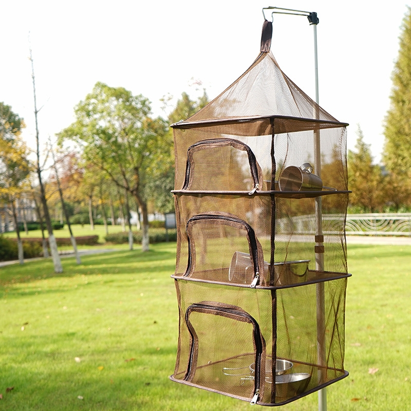 Outdoor Camping Ventilator - 屋外キャンプ食器収納換気吊り下げネットボウル洗面器乾燥ネット4層収納ネット多機能乾燥棚