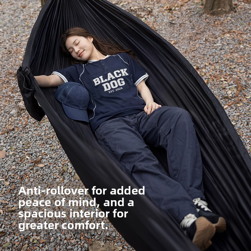 Outdoor Camping Hammock - ブラックドッグ ソリッドカラー パラシュート ハンモック ハンモックストラップとブラックカラビナ付き キャンプ