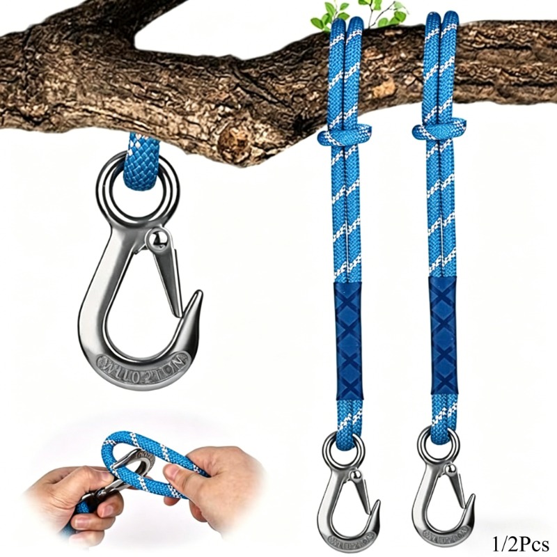 Outdoor Camping Hammock - 1/2個入り耐摩耗性メタルフックナイロンロープ - 59.06インチ、遊園地のブランコ、ハンモック、ガーデンチェア用耐摩耗性吊り下げロープ - 庭、キャンプ用屋外ロープ -