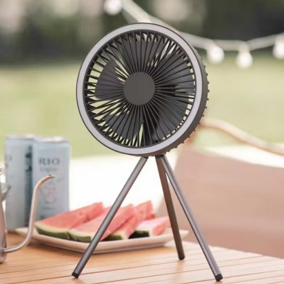 Outdoor Camping Ventilator - LEDライト付きポータブルキャンプファン、三脚スタンド、テントや旅行用の屋外フロアファン