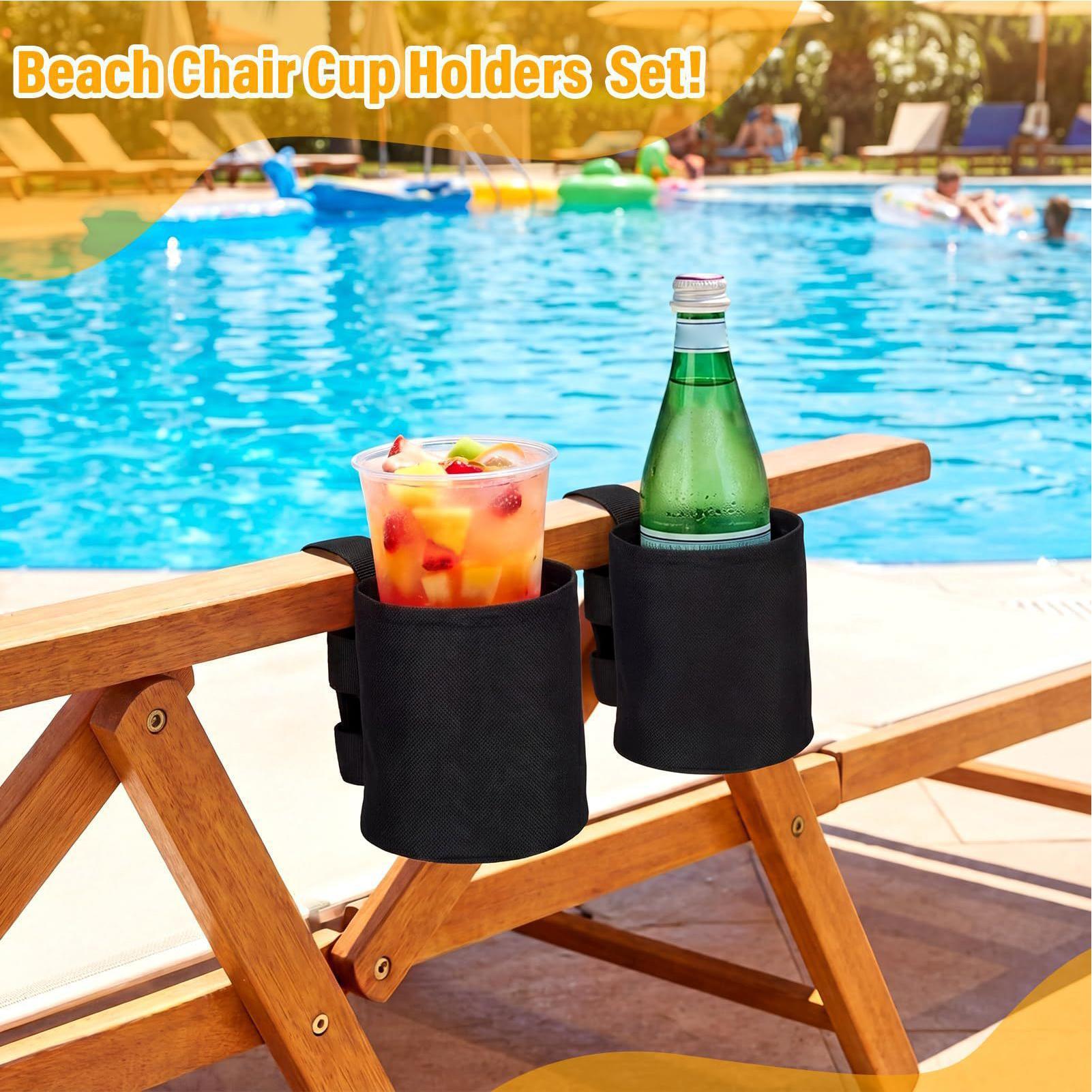 Outdoor Camping Chairs - ユニバーサルウォーターボトルホルダー ポータブルカップスリーブ 旅行、アウトドア、ビーチ、キャンプ、プール、ラウンジチェアでの使用に最適 (ブラック)
