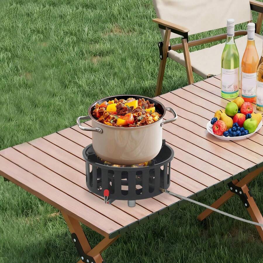 Outdoor Camping Gas Stove - 3つのアダプター付きポータブルキャンプストーブ - 72,000 BTU屋外バーナー - ハイキング、バックパッキング、ピクニック用の防風ガスストーブ