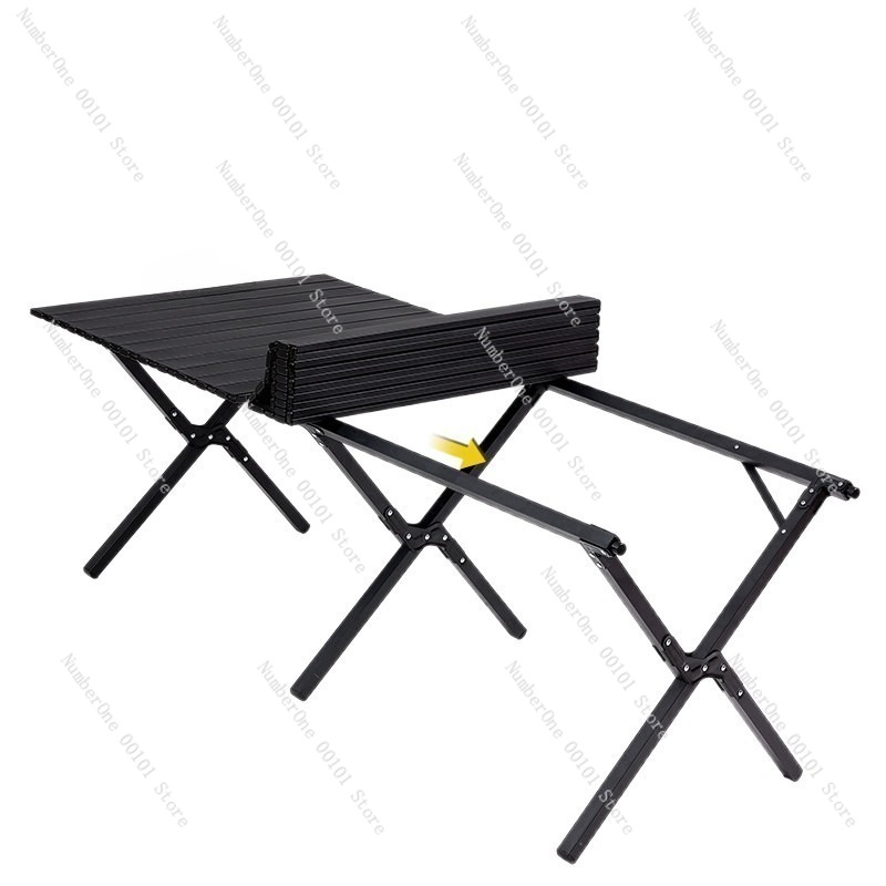 Outdoor Camping Folding Table - ポータブル屋外折りたたみキャンプテーブルと椅子セットロールアップスラットピクニックティーテーブル軽量アルミニウム合金ポータブルデスク