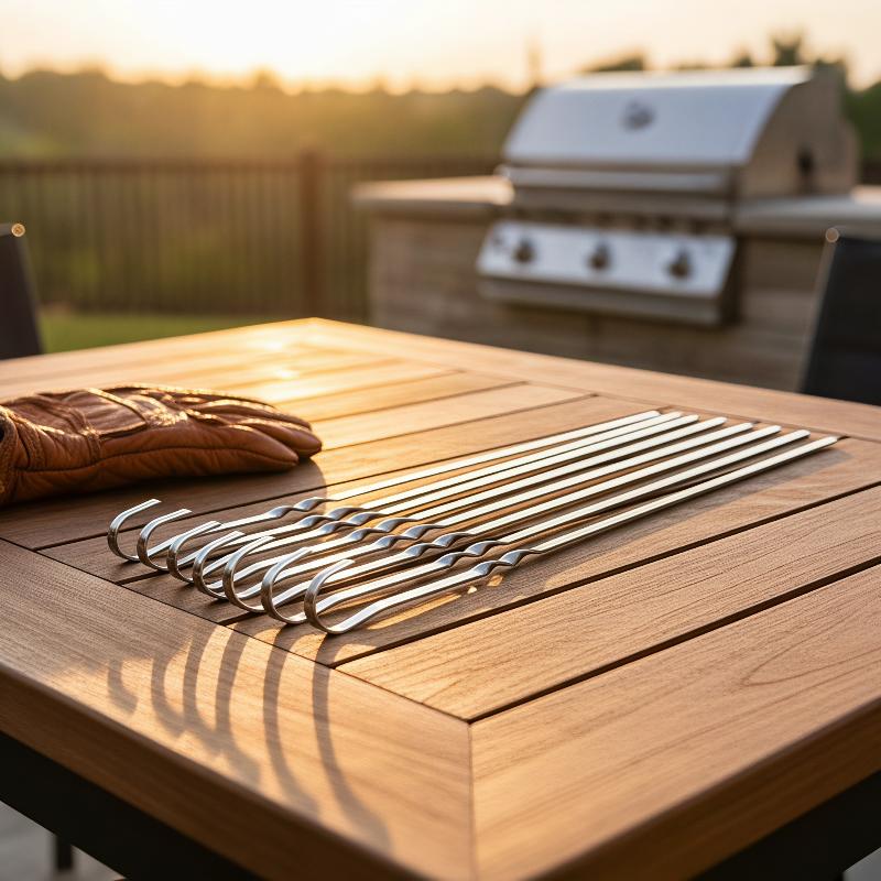 Outdoor Camping Utensils - バーベキュー串 ステンレス鋼 40cm 幅広 フラットバーベキュースティック フォーク