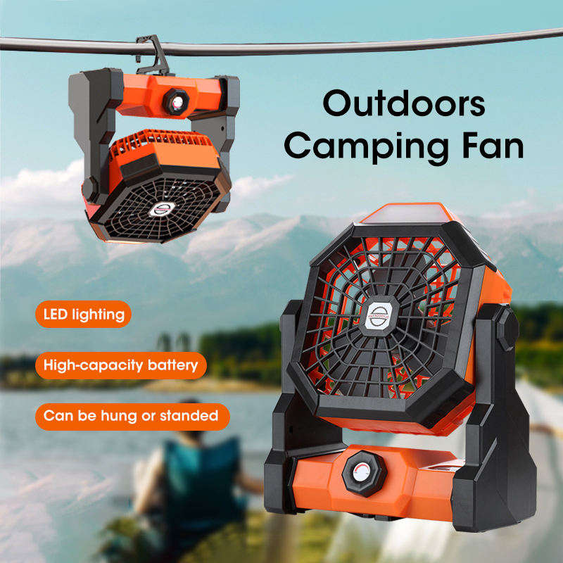 Outdoor Camping Ventilator - 10000mAh キャンプファン LED ランタン付きポータブルバッテリー駆動屋外ファン個人用充電式ファン旅行ハイキング用