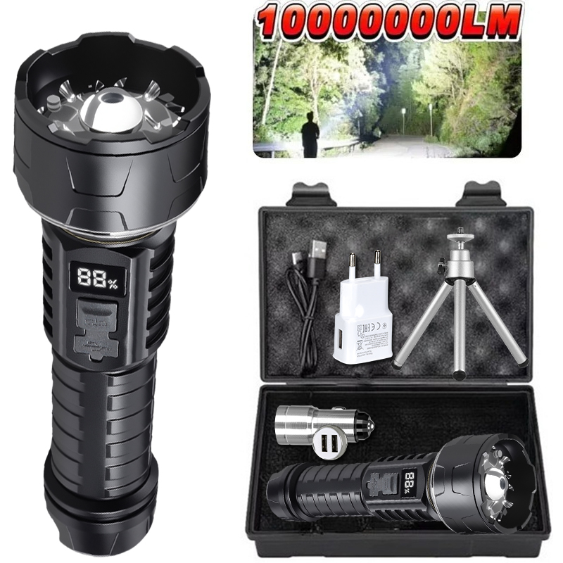 Outdoor Camping Lighting - COB LED 懐中電灯充電式ランタン 7 コアキャンプトーチ赤色光警告ランプ三脚を設置可能屋外ハイキング緊急時