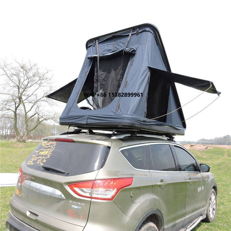 Outdoor Camping Car Tent - 屋外折りたたみ式斜めカールーフキャンピングテント ダブルグランドカバーテント ABSアルミ合金製三角形ハードシェルルーフトップテント
