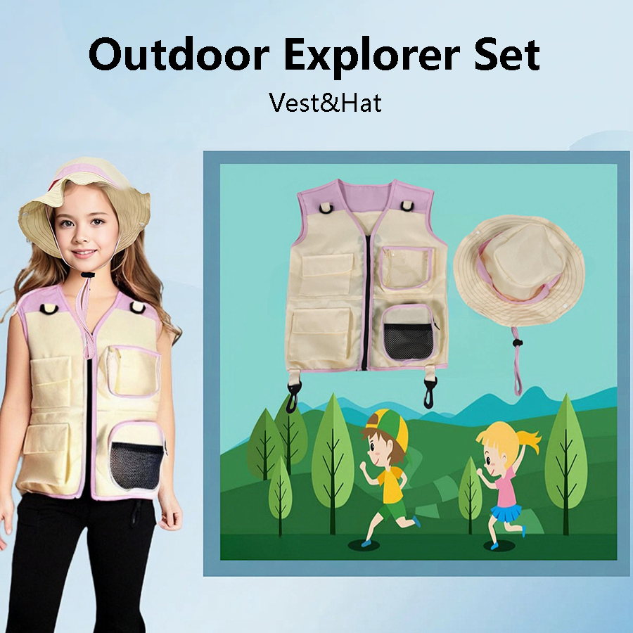 Outdoor Camping Activities For Kids - 子供のための変装と帽子,よだれかけと帽子,複数のポケット,アウトドアアドベンチャー,子供,キャンプ,昆虫,釣りパーティー