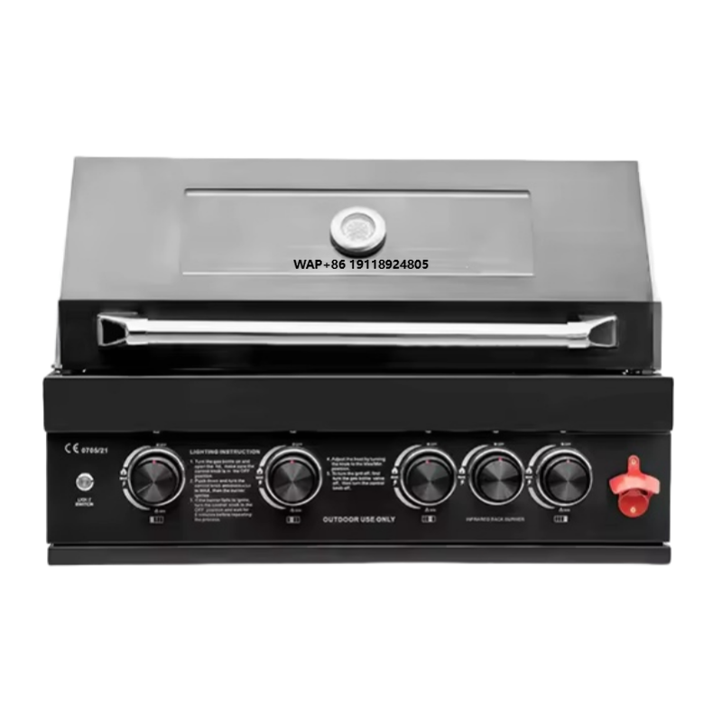 Outdoor Gas Camping Oven - 屋外用ガスブラックステンレス鋼製ビルトインBBQグリルプレート、オーブンとグリル付き天然ガスコンロ、キャンプ用バーベキューガスグリル