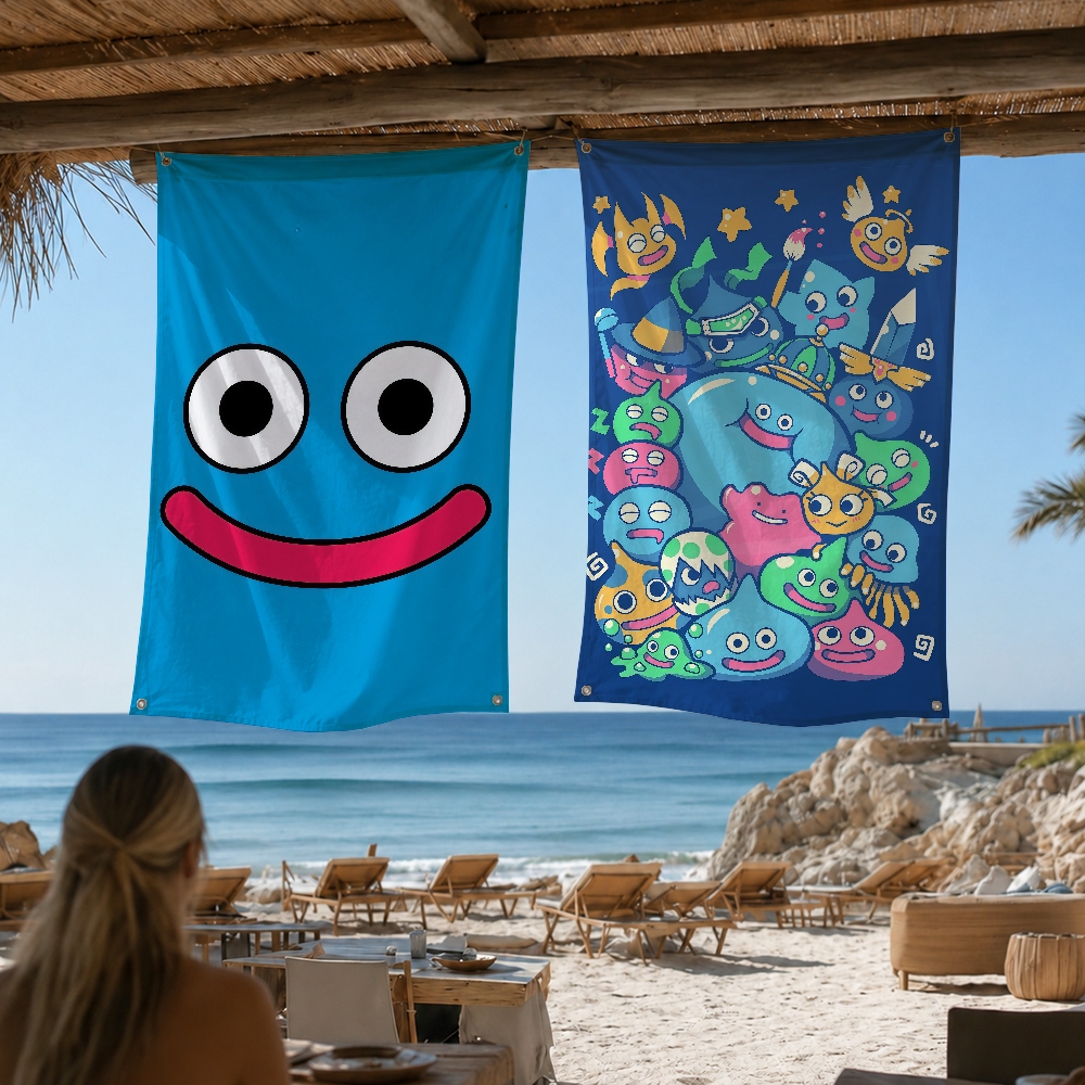 Quest Outdoor Camping - D-ドラゴンクエスト スライム かわいいゲーム アウトドアフラッグ 家庭用 キャンプ