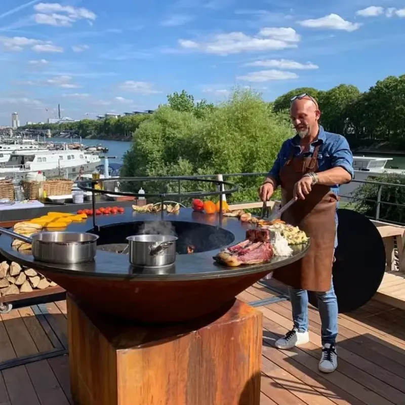 80cm コルテン鋼製ファイヤーピットBBQグリル ポータブ - Outdoor Camping Oven のレビューと価格