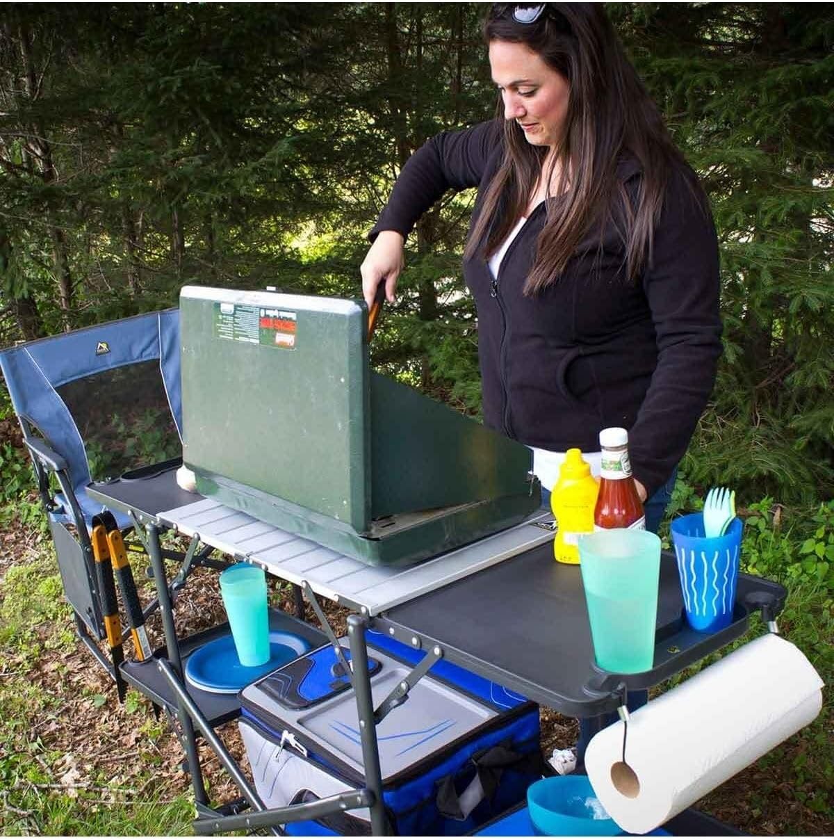 スリム折りたたみ式ポータブルキャンプキッチンテーブル、耐熱ト - Outdoor Camping Folding Table のレビューと価格