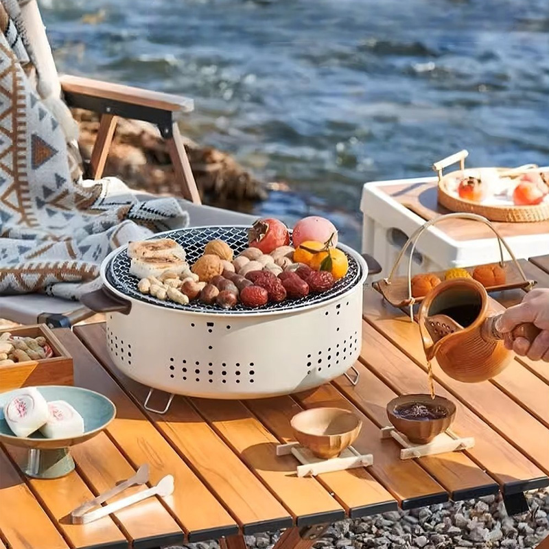 ポータブル丸バーベキューストーブ、取り外し可能なグリルネット - Outdoor Camping Oven のレビューと価格