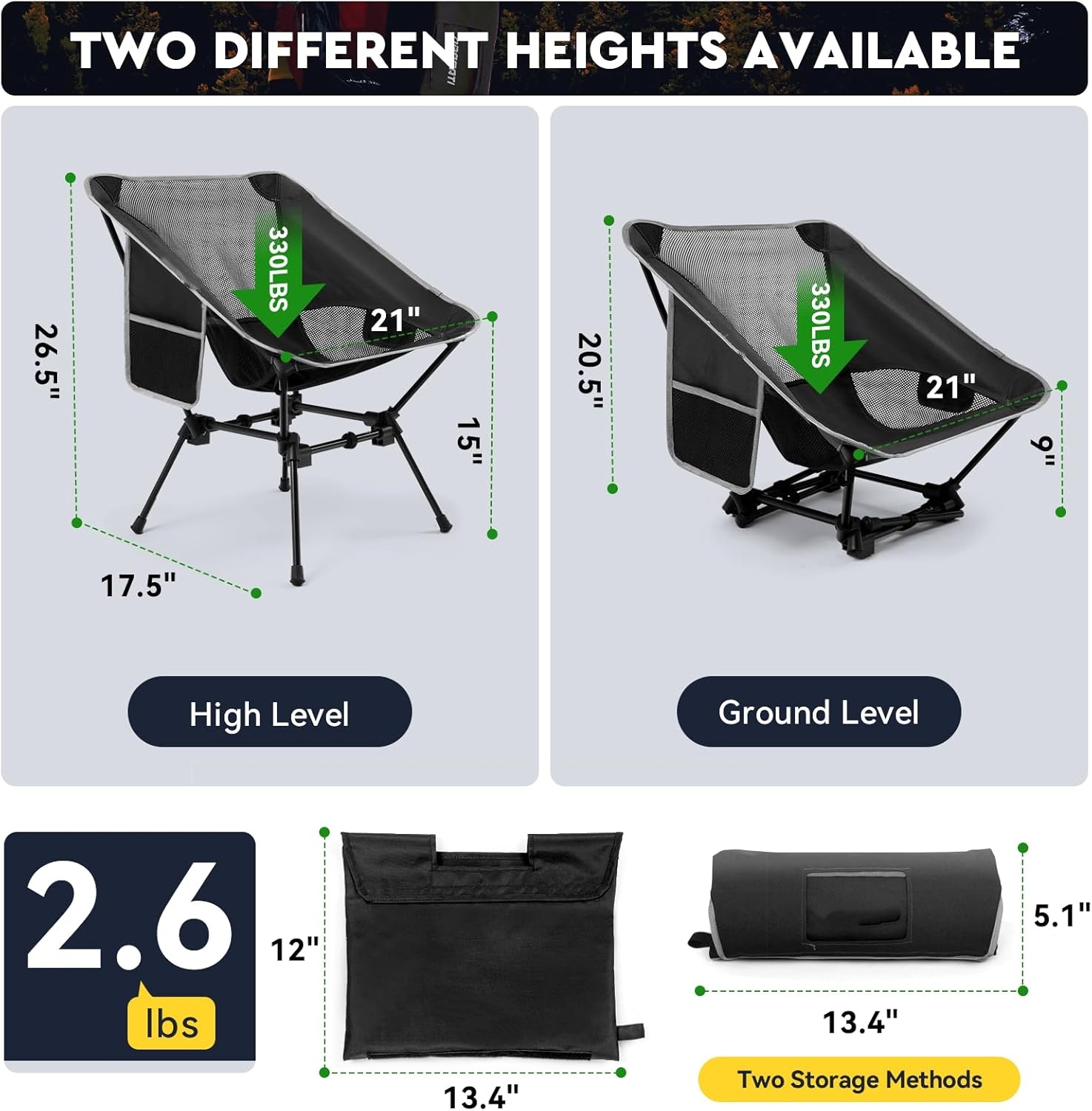 軽量キャンプチェア、大人用キャンプチェア、高さ調節可能なハイ - Outdoor Camping Chairs のレビューと価格