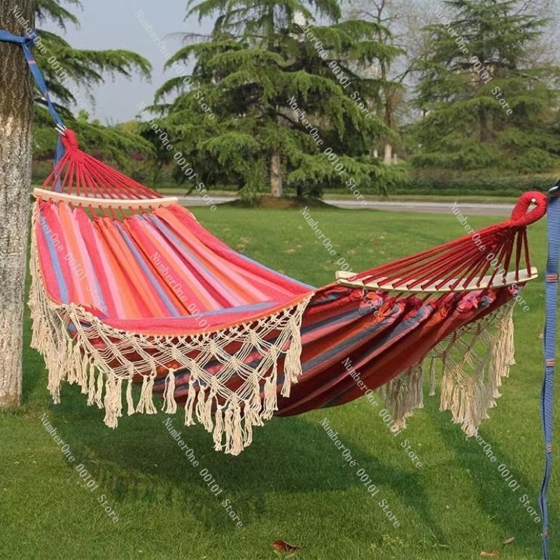 キャンバスダブルハンモック タッセル付き 屋外キャンプスイン - Outdoor Camping Hammock のレビューと価格