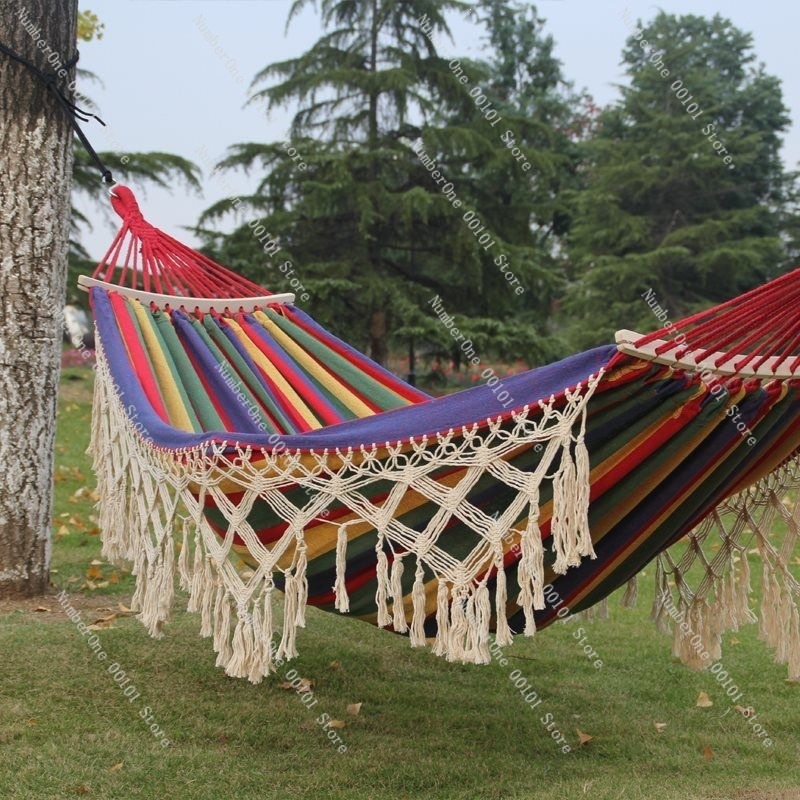 キャンバスダブルハンモック タッセル付き 屋外キャンプスイン - Outdoor Camping Hammock のレビューと価格
