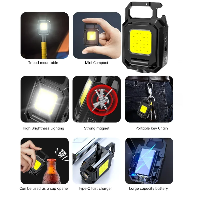 ミニ懐中電灯キーホルダーライト COB ワークライト USB - Outdoor Camping Lighting のレビューと価格