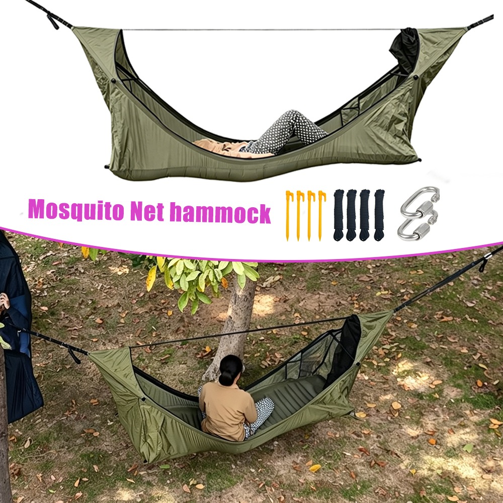 蚊帳付きフラットハンモック スイングキャンプテント 屋外用  - Outdoor Camping Hammock のレビューと価格