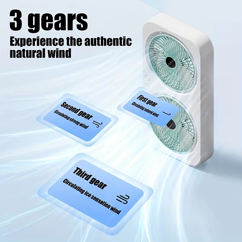 デュアルヘッドUSBファン 360度回転ブレード 壁掛けまた - Outdoor Camping Ventilator のレビューと価格