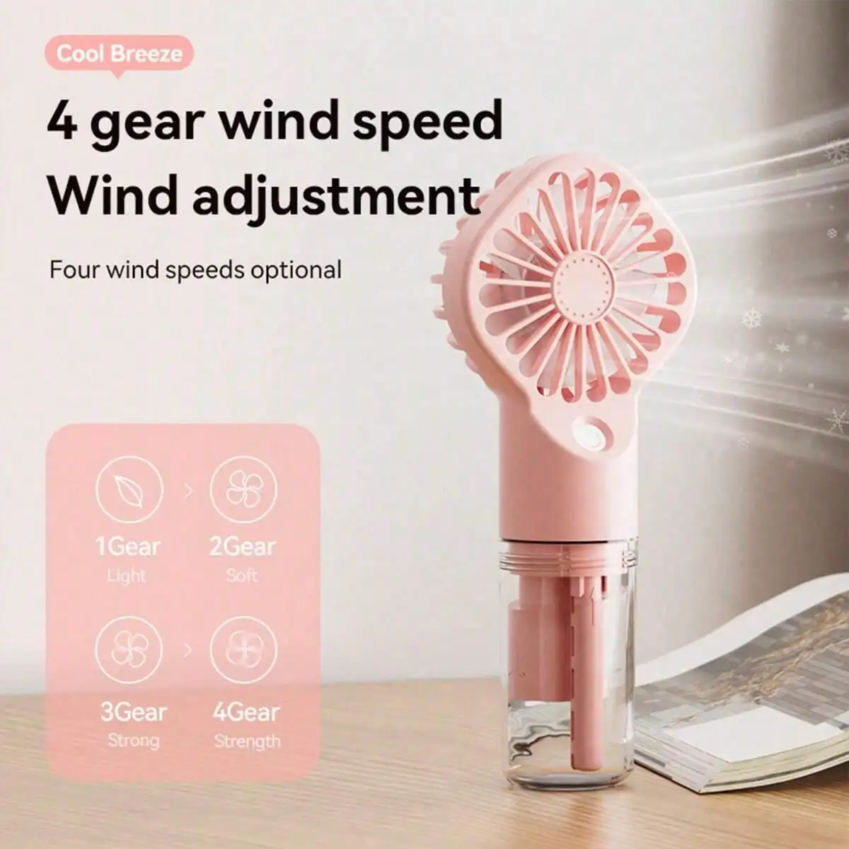 ポータブルミストファン - ハンドヘルドミニ充電式、4段階風 - Outdoor Camping Ventilator のレビューと価格