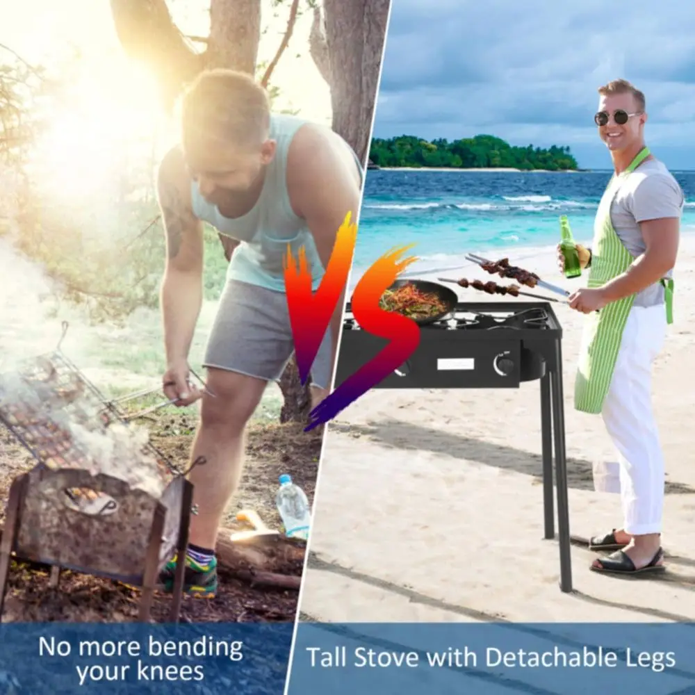 ポータブル3バーナー式プロパンガスコンロ（取り外し可能な脚付 - Outdoor Camping Gas Stove のレビューと価格